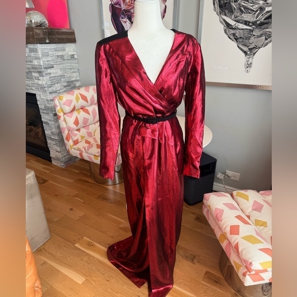 Roland Mourat red shiny long dress net-a-porter exclusive size 12 - Picture 2 of 12
